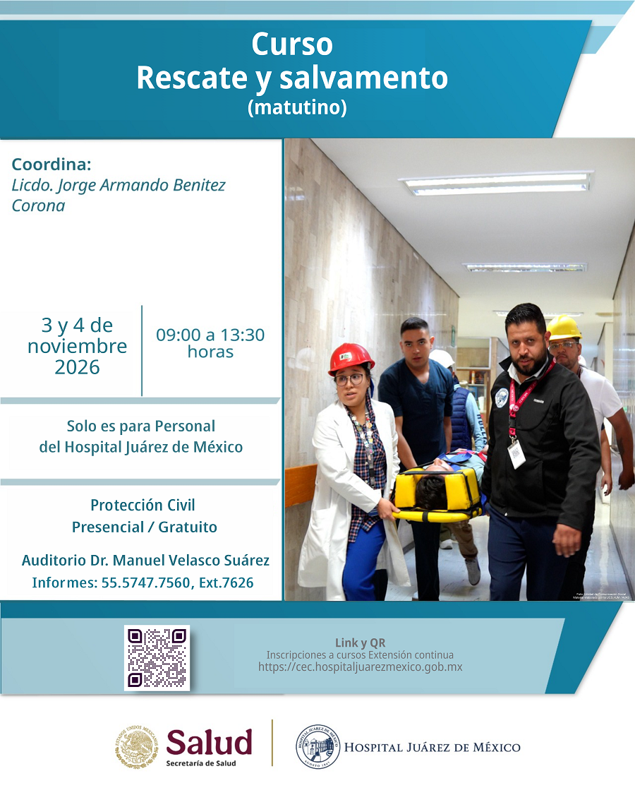 Banner completo del evento académico Curso de Rescate y Salvamento - Matutino