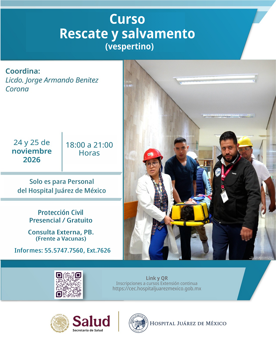 Banner completo del evento académico Curso de Rescate y Salvamento Vespertino